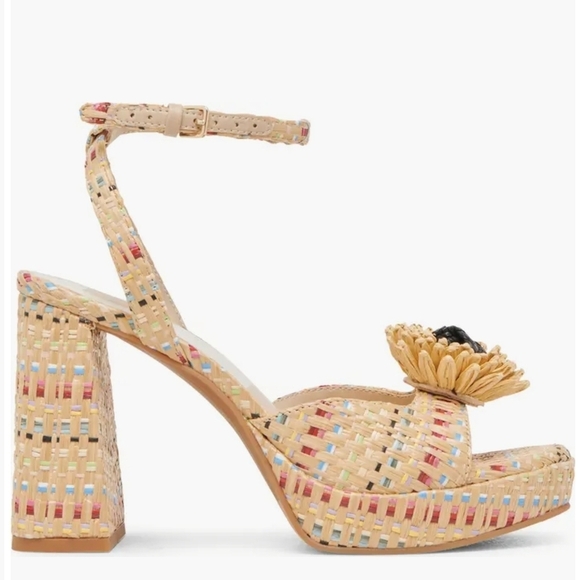 🤍🔸️Dolce Vita🔸️ Tan Platform Sandals with Floral Pastel Multi Raffia Size 8.5 - Picture 5 of 6